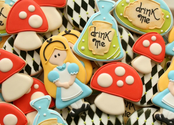 Graphic Alice in Wonderland Cookies Close-Up