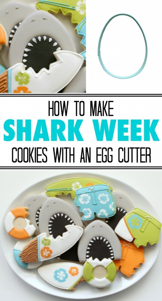 How to use a simple egg cutter to make shark cookies for Shark Week via Sweetsugarbelle.com