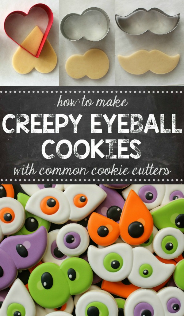 How to make creepy Halloween eyeball cookies with a heart, number eight, and mustache cookie cutters!