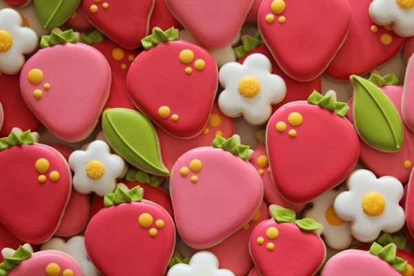 Deep Pink Decorated Strawberry Cookies