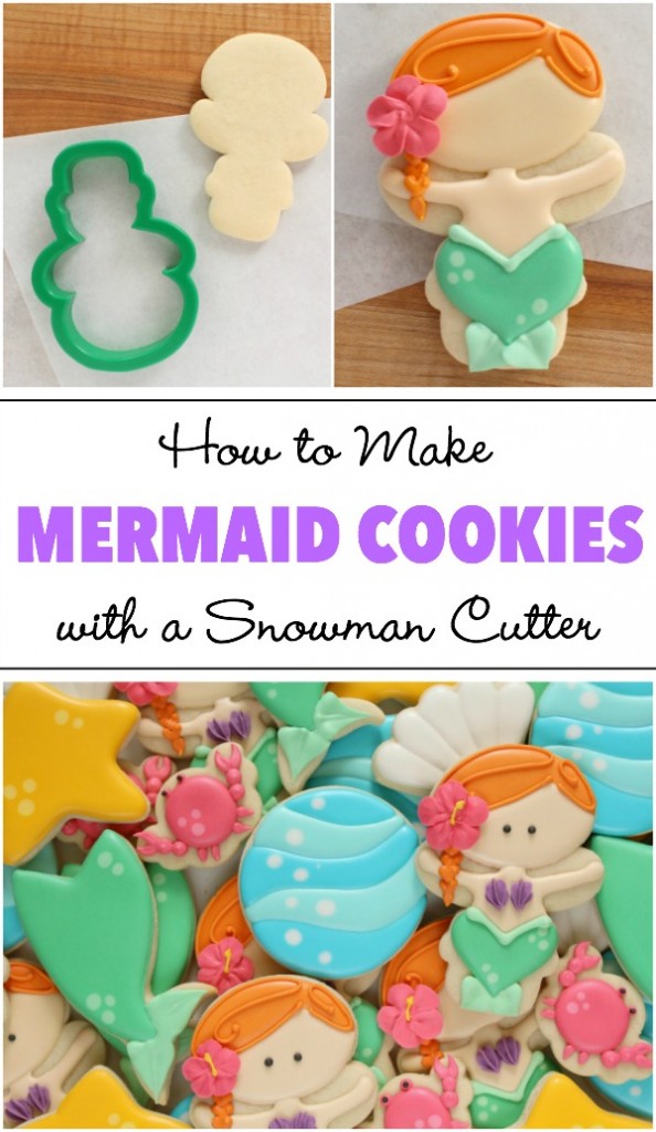 Learn how to make adorable mermaid cookies with a snowman cutter via Sweetsugarbelle.com