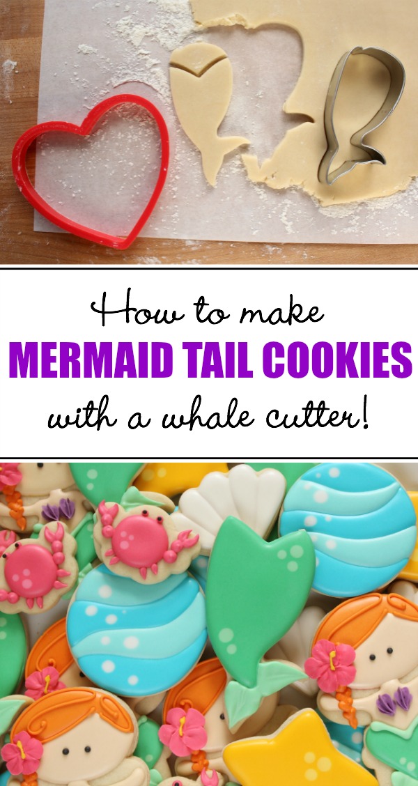 How to make mermaid tail cookies with a whale cutter via Sweetsugarbelle.com