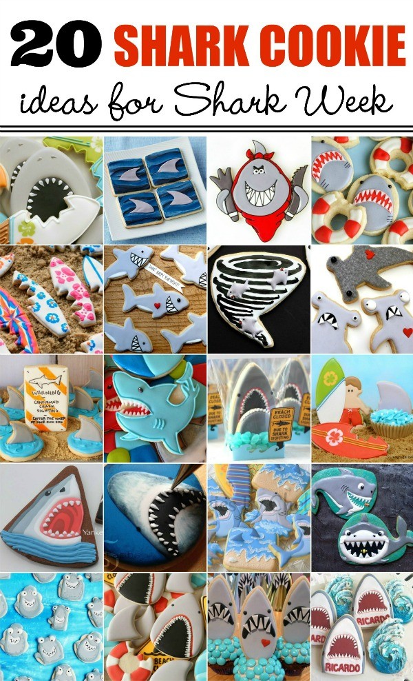 Twenty fun and frightening (not really) shark cookie ideas for Shark Week via Sweetsugarbelle.com