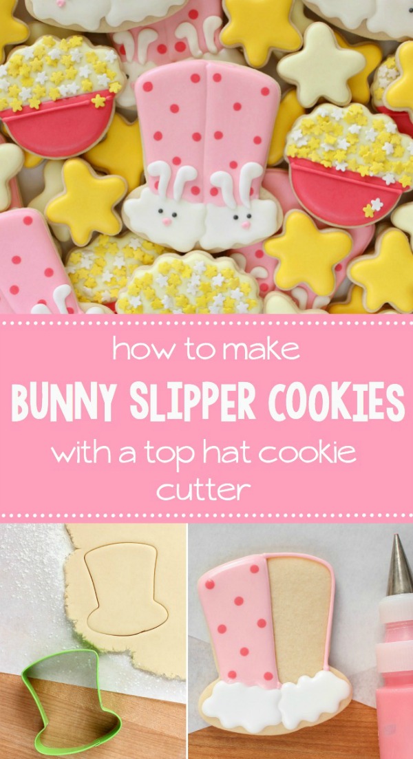 Use a top hat cookie cutter to make adorable fuzzy bunny slipper cookies for your next sleepover via Sweetsugarbelle.com