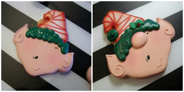 Silly Christmas elf cookies with SugarBliss Cookies via Sweetsugarbelle.com